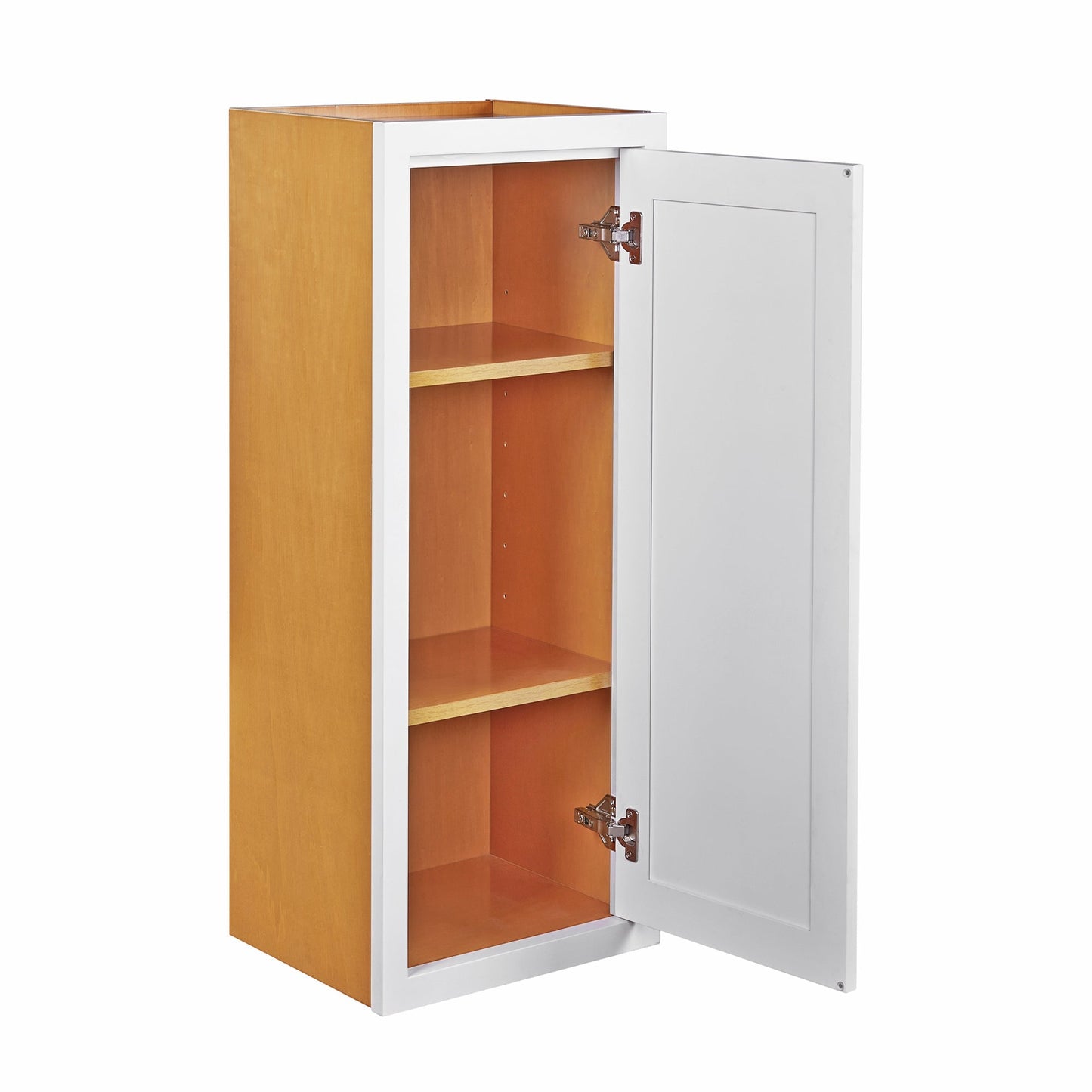 Maplevilles Cabinetry 15" x 39" Snow White Inset Modern Shaker Style RTA Birch Wood Wall Storage Cabinet With 1 Door & 2 Shelf Boards