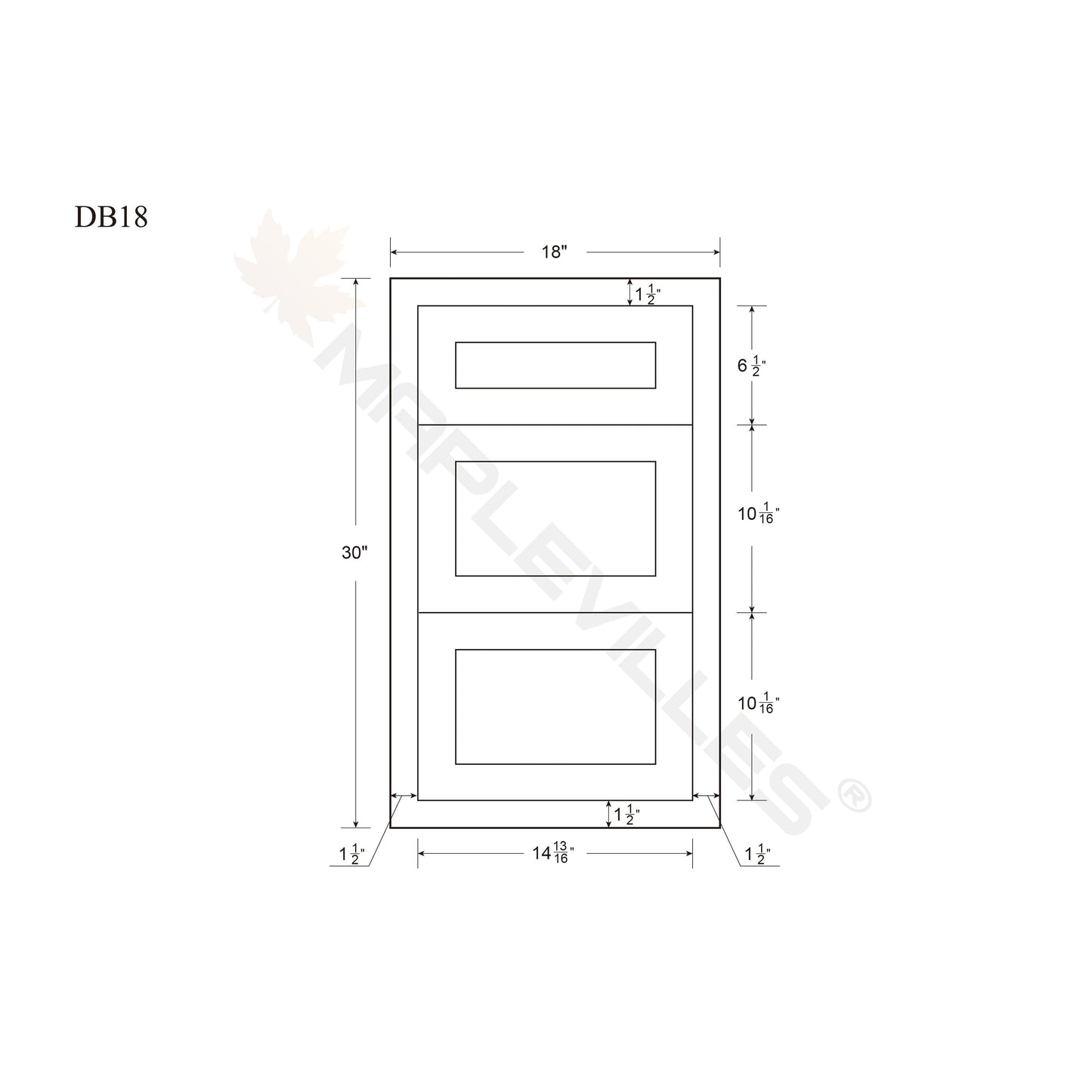 Maplevilles Cabinetry 18" Snow White Inset Modern Shaker Style RTA Birch Wood Storage Base Kitchen Cabinet With 3 Drawers