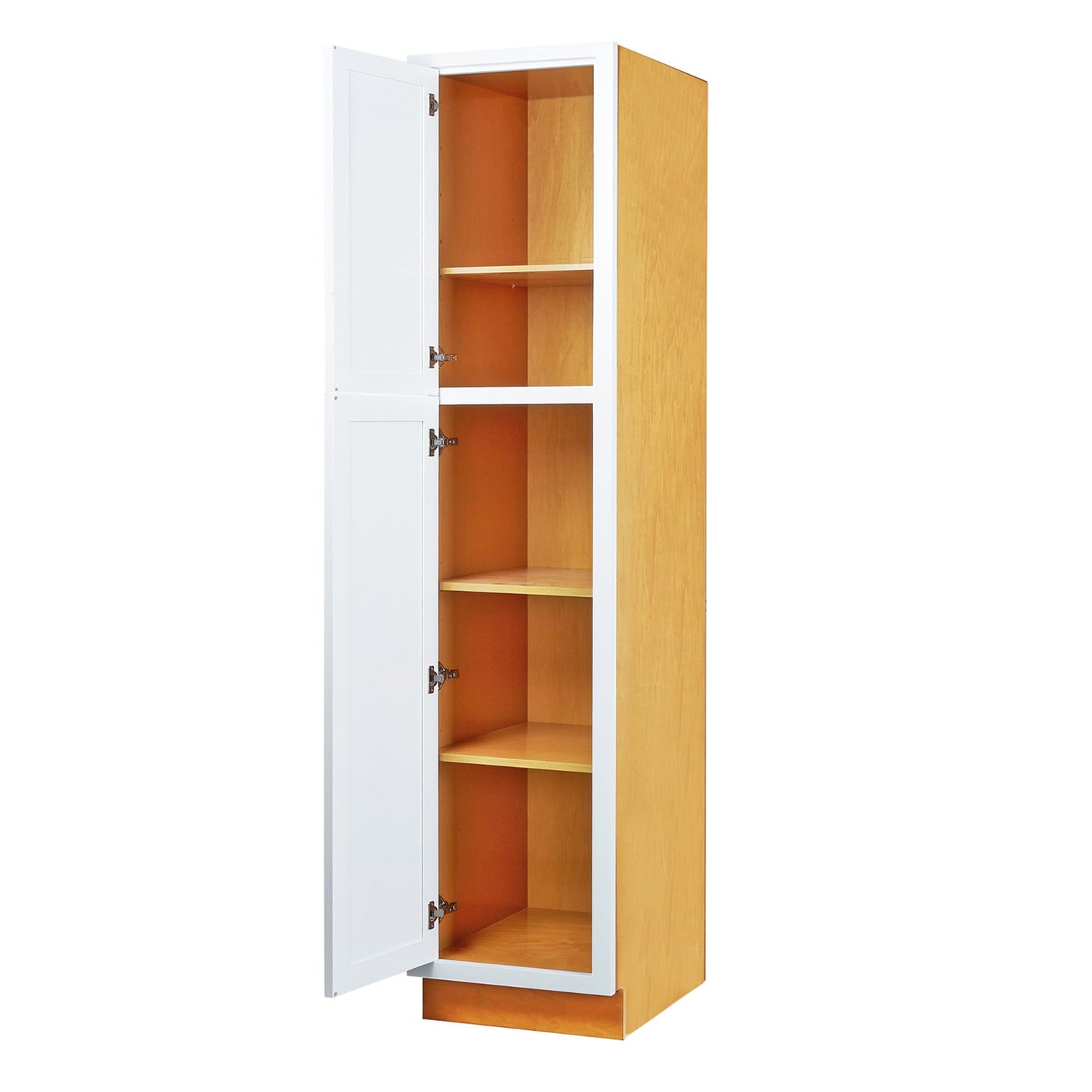 Maplevilles Cabinetry 18" x 84" Snow White Inset Modern Shaker Style RTA Birch Wood Tall Pantry Cabinet With 2 Doors & 3 Shelf Boards