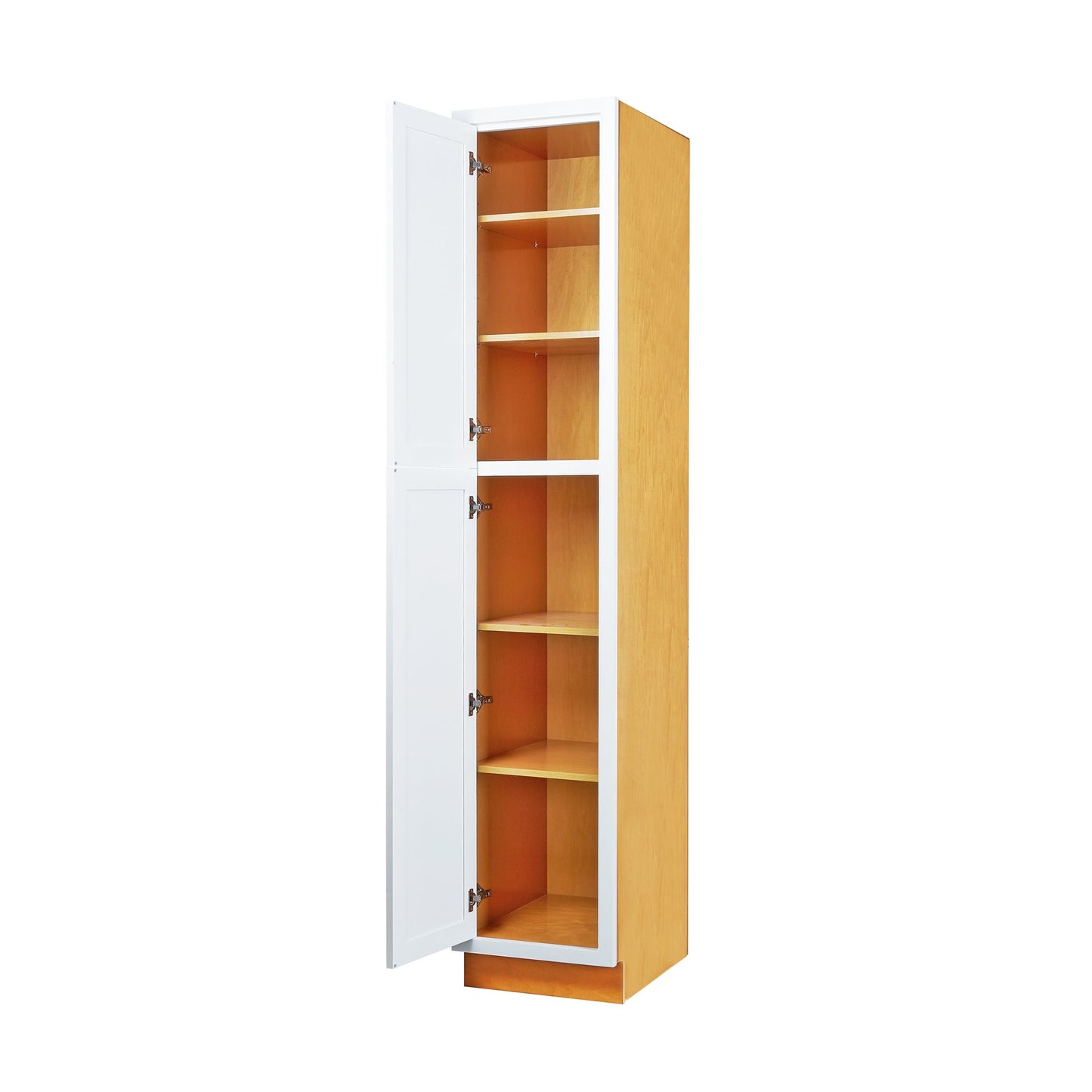 Maplevilles Cabinetry 18" x 93" Snow White Inset Modern Shaker Style RTA Birch Wood Tall Pantry Cabinet With 2 Doors & 4 Shelf Boards