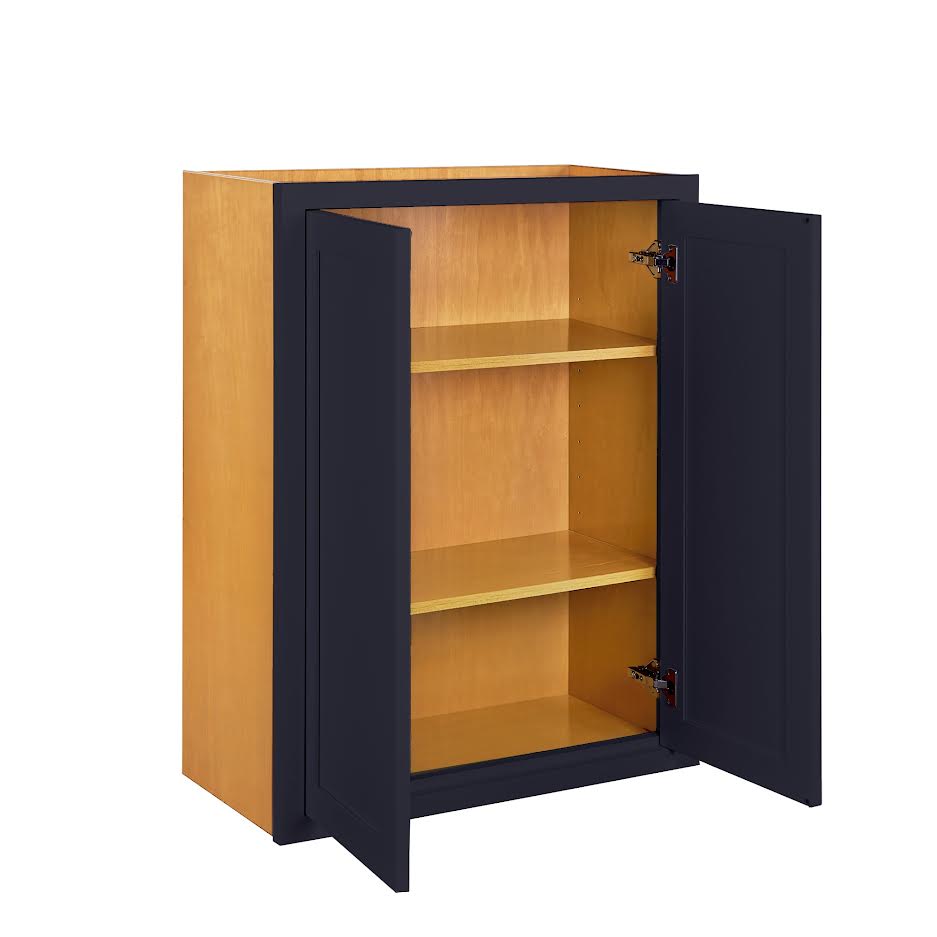 Maplevilles Cabinetry 24" x 30" Oxford Blue Inset Modern Shaker Style RTA Birch Wood Wall Storage Cabinet With 2 Doors & 2 Shelf Boards