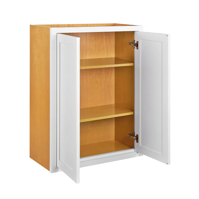 Maplevilles Cabinetry 24" x 30" Snow White Inset Modern Shaker Style RTA Birch Wood Wall Storage Cabinet With 2 Doors & 2 Shelf Boards