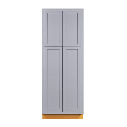 Maplevilles Cabinetry 24" x 84" Light Gray Inset Modern Shaker Style RTA Birch Wood Tall Pantry Cabinet With 4 Doors & 4 Shelf Boards