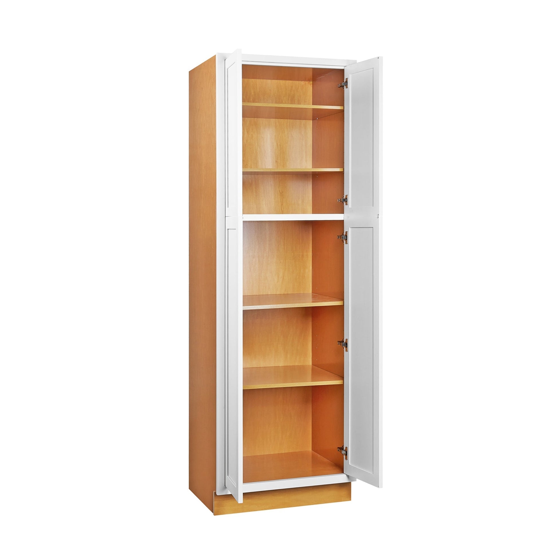 Maplevilles Cabinetry 24" x 84" Snow White Inset Modern Shaker Style RTA Birch Wood Tall Pantry Cabinet With 4 Doors & 4 Shelf Boards