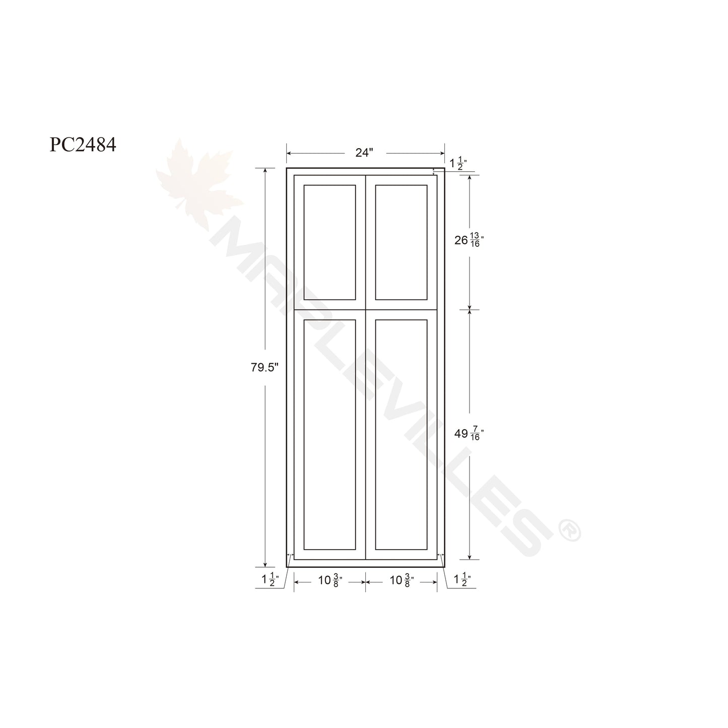 Maplevilles Cabinetry 24" x 84" Snow White Inset Modern Shaker Style RTA Birch Wood Tall Pantry Cabinet With 4 Doors & 4 Shelf Boards