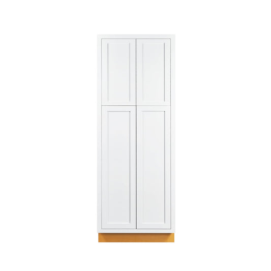 Maplevilles Cabinetry 24" x 84" Snow White Inset Modern Shaker Style RTA Birch Wood Tall Pantry Cabinet With 4 Doors & 4 Shelf Boards