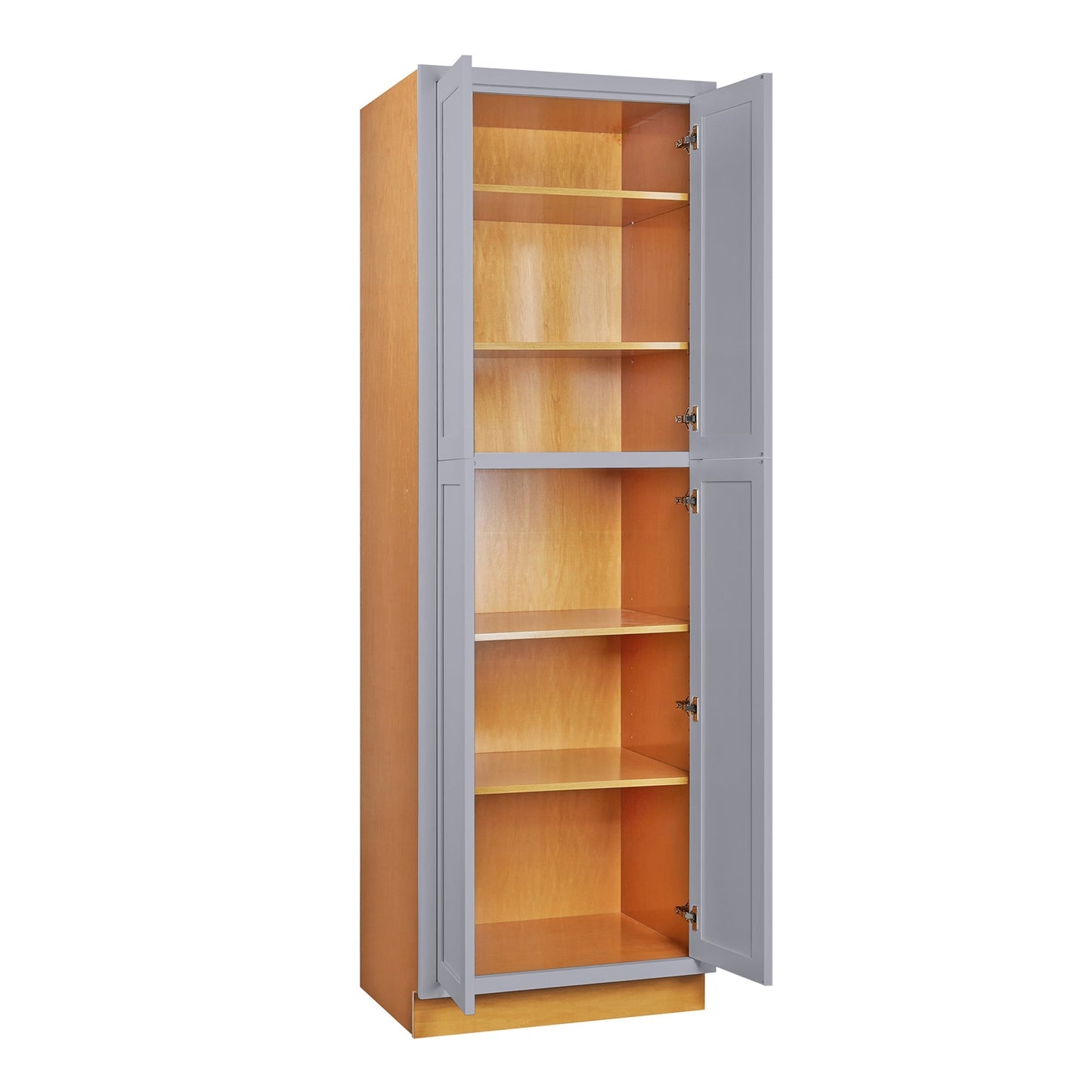 Maplevilles Cabinetry 24" x 93" Light Gray Inset Modern Shaker Style RTA Birch Wood Tall Pantry Cabinet With 4 Doors & 4 Shelf Boards