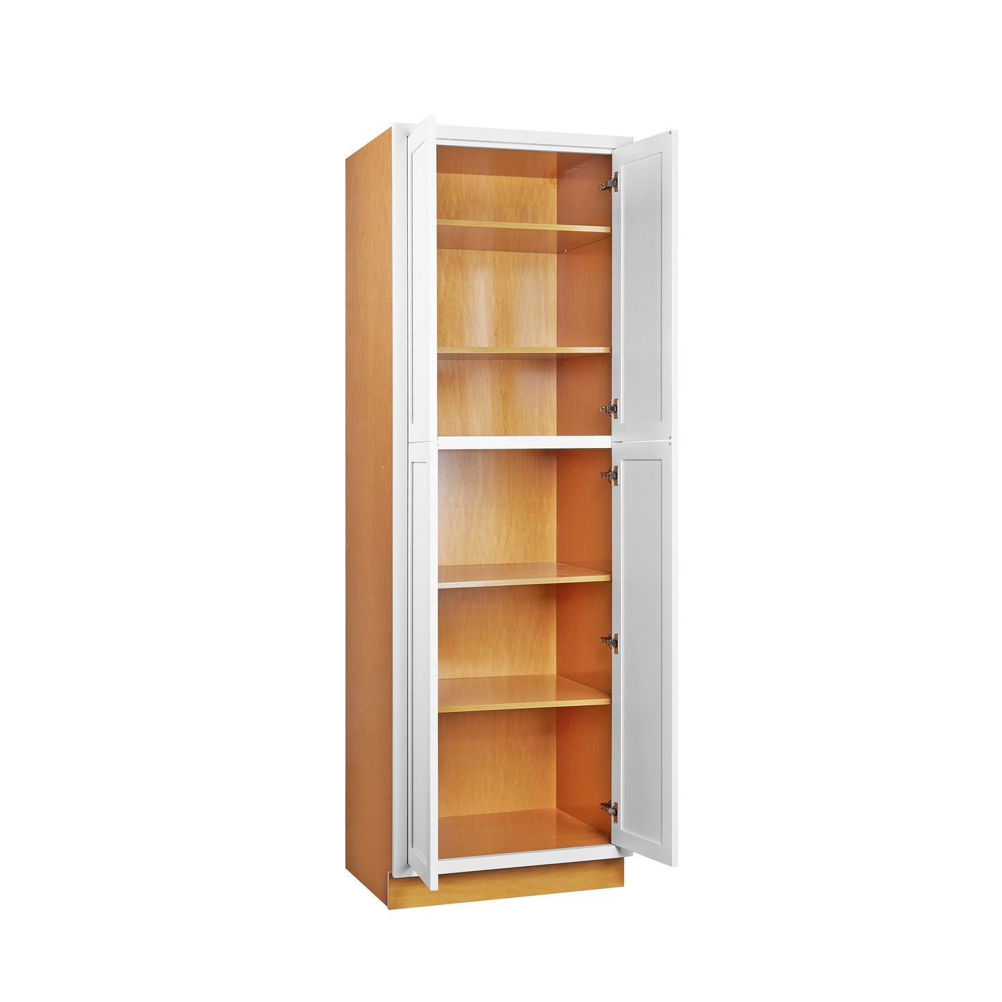 Maplevilles Cabinetry 24" x 93" Snow White Inset Modern Shaker Style RTA Birch Wood Tall Pantry Cabinet With 4 Doors & 4 Shelf Boards