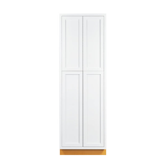 Maplevilles Cabinetry 24" x 93" Snow White Inset Modern Shaker Style RTA Birch Wood Tall Pantry Cabinet With 4 Doors & 4 Shelf Boards