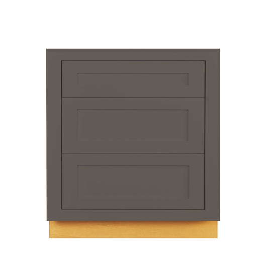 Maplevilles Cabinetry 27" Dark Gray Inset Modern Shaker Style RTA Birch Wood Storage Base Kitchen Cabinet With 3 Drawers