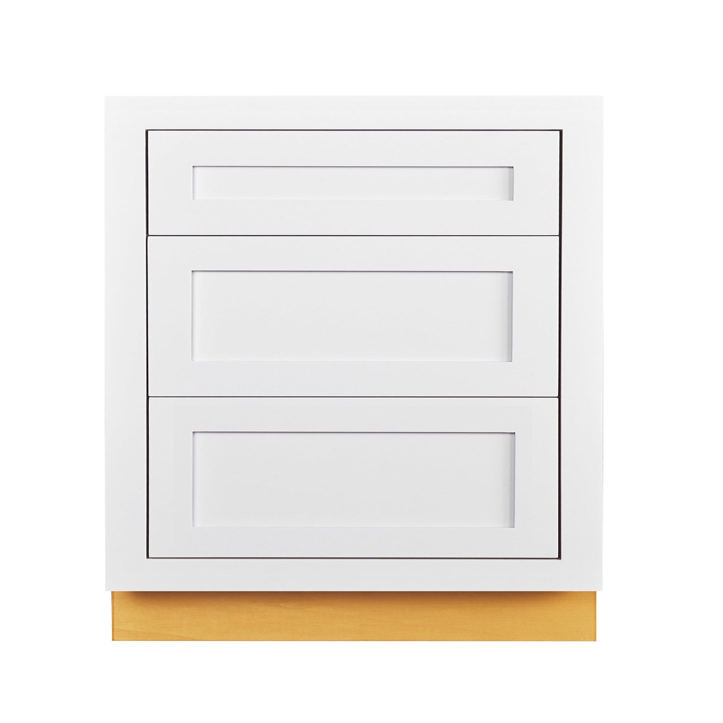 Maplevilles Cabinetry 27" Snow White Inset Modern Shaker Style RTA Birch Wood Storage Base Kitchen Cabinet With 3 Drawers