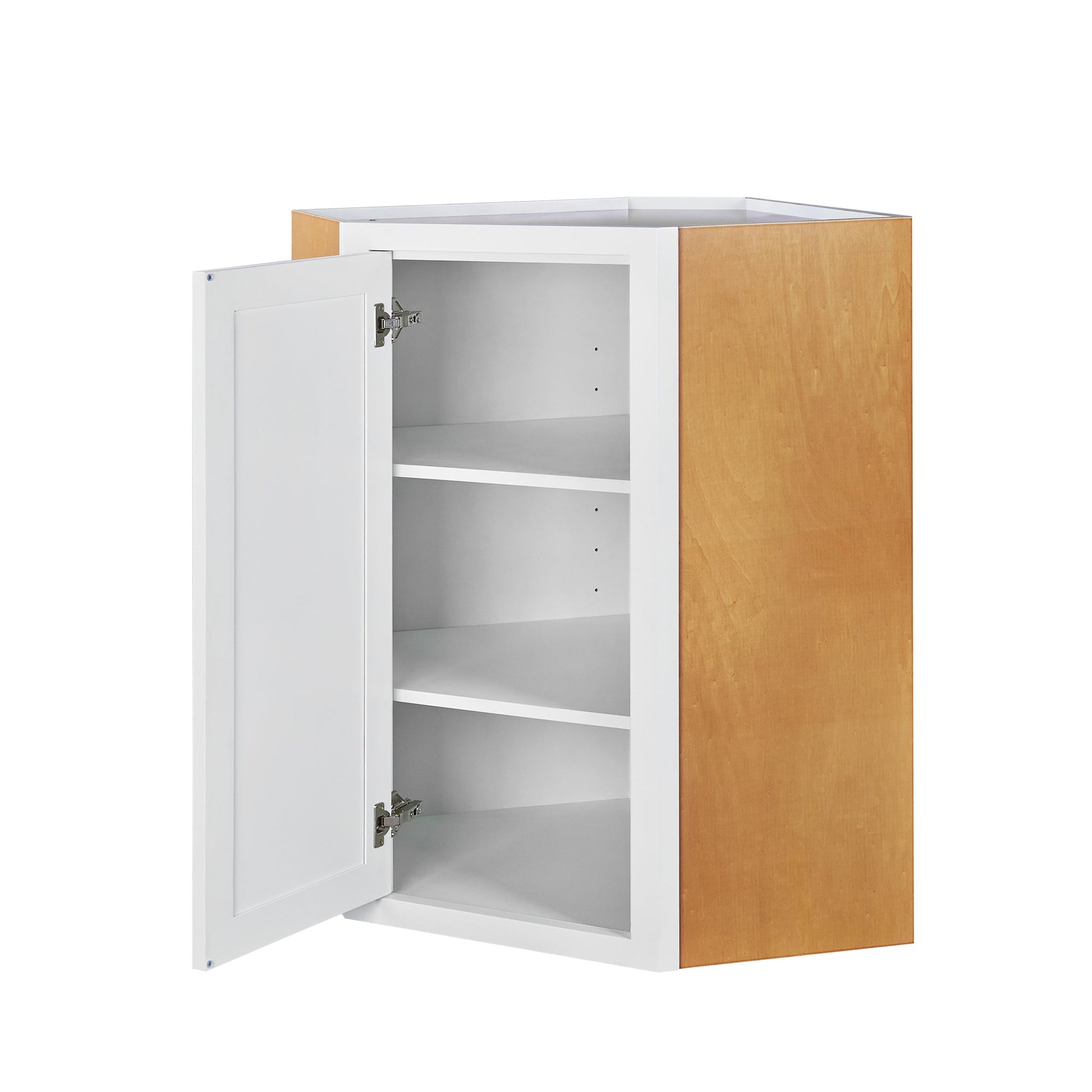 Maplevilles Cabinetry 27" x 30" & 14" Deep Snow White Inset Modern Shaker Style RTA Birch Wood Wall Diagonal Corner Storage Cabinet With 1 Solid Door & 2 Shelf Boards