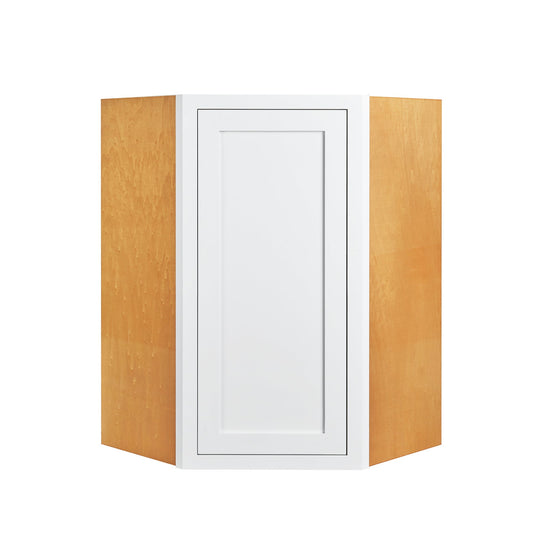 Maplevilles Cabinetry 27" x 30" & 14" Deep Snow White Inset Modern Shaker Style RTA Birch Wood Wall Diagonal Corner Storage Cabinet With 1 Solid Door & 2 Shelf Boards