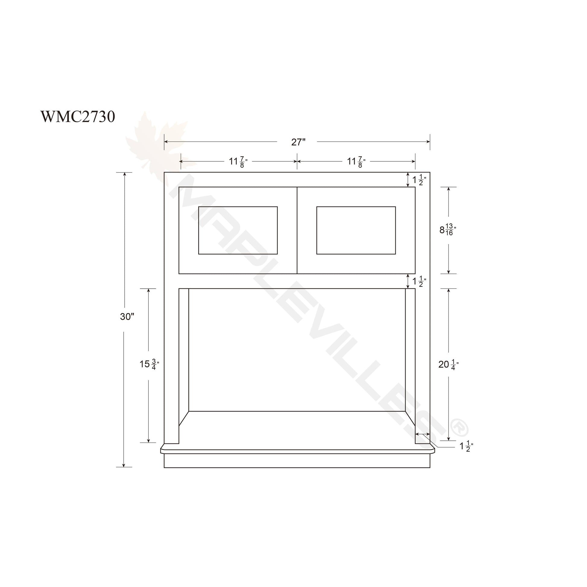 Maplevilles Cabinetry 27" x 30" Dark Gray Inset Modern Shaker Style RTA Birch Wood Wall Microwave Storage Cabinet With 2 Doors