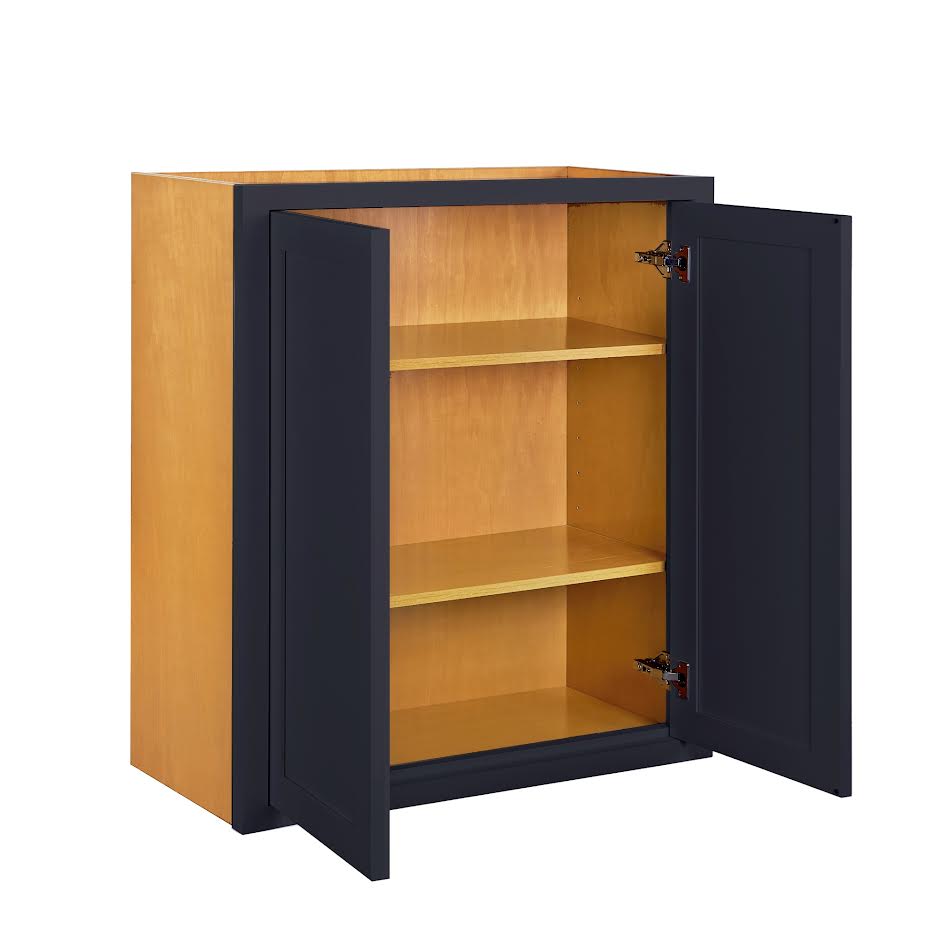 Maplevilles Cabinetry 27" x 30" Oxford Blue Inset Modern Shaker Style RTA Birch Wood Wall Storage Cabinet With 2 Doors & 2 Shelf Boards