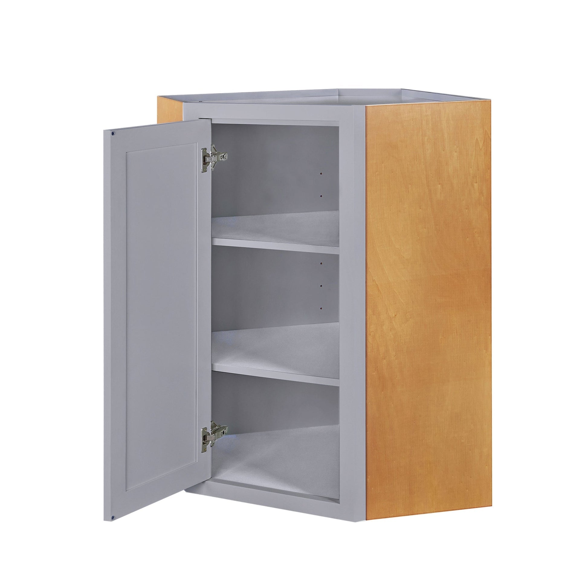 Maplevilles Cabinetry 27" x 39" & 14" Deep Light Gray Inset Modern Shaker Style RTA Birch Wood Wall Diagonal Corner Storage Cabinet With 1 Solid Door & 2 Shelf Boards