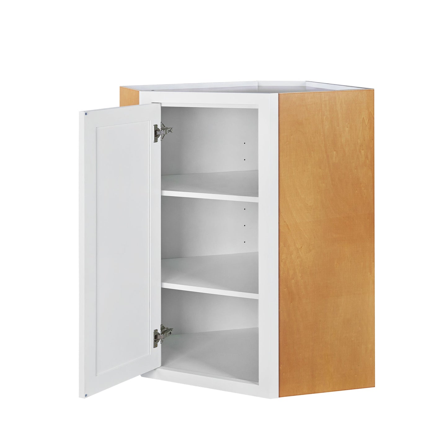 Maplevilles Cabinetry 27" x 39" & 14" Deep Snow White Inset Modern Shaker Style RTA Birch Wood Wall Diagonal Corner Storage Cabinet With 1 Solid Door & 2 Shelf Boards