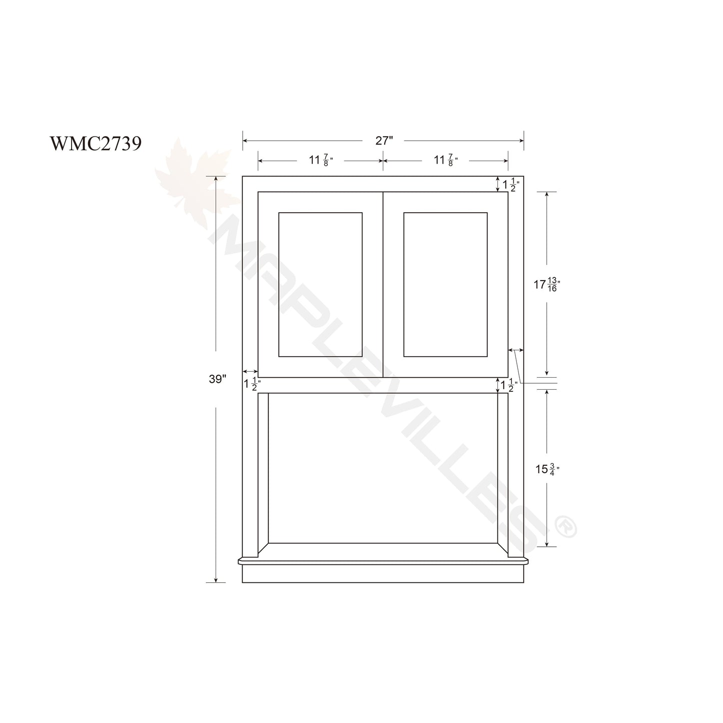 Maplevilles Cabinetry 27" x 39" Light Gray Inset Modern Shaker Style RTA Birch Wood Wall Microwave Storage Cabinet With 2 Doors