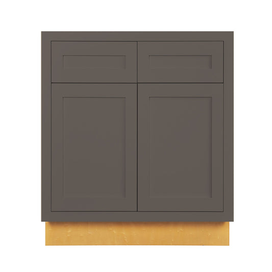 Maplevilles Cabinetry 30" Dark Gray Inset Modern Shaker Style RTA Birch Wood Storage Base Kitchen Cabinet With 2 Doors & 2 Drawers