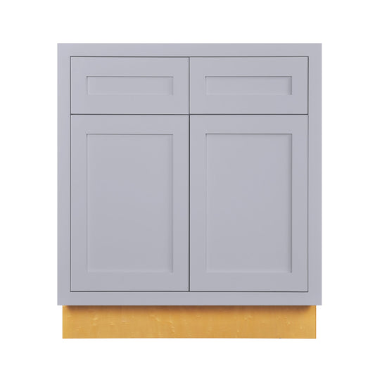 Maplevilles Cabinetry 30" Light Gray Inset Modern Shaker Style RTA Birch Wood Storage Base Kitchen Cabinet With 2 Doors & 2 Drawers