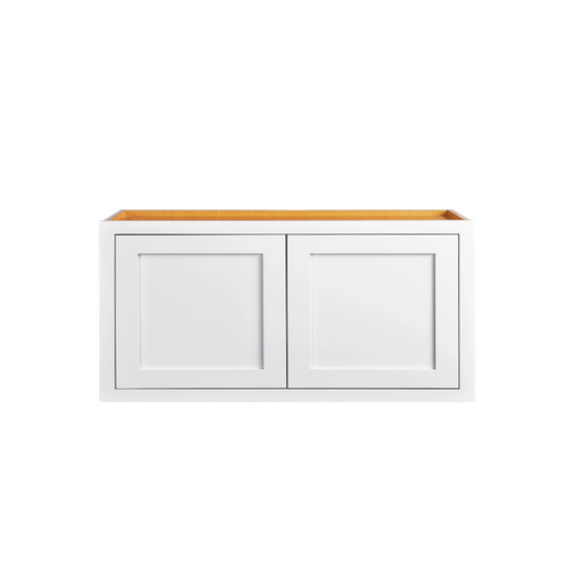 Maplevilles Cabinetry 30" x 15" Snow White Inset Modern Shaker Style RTA Birch Wood Wall Storage Cabinet With 2 Doors