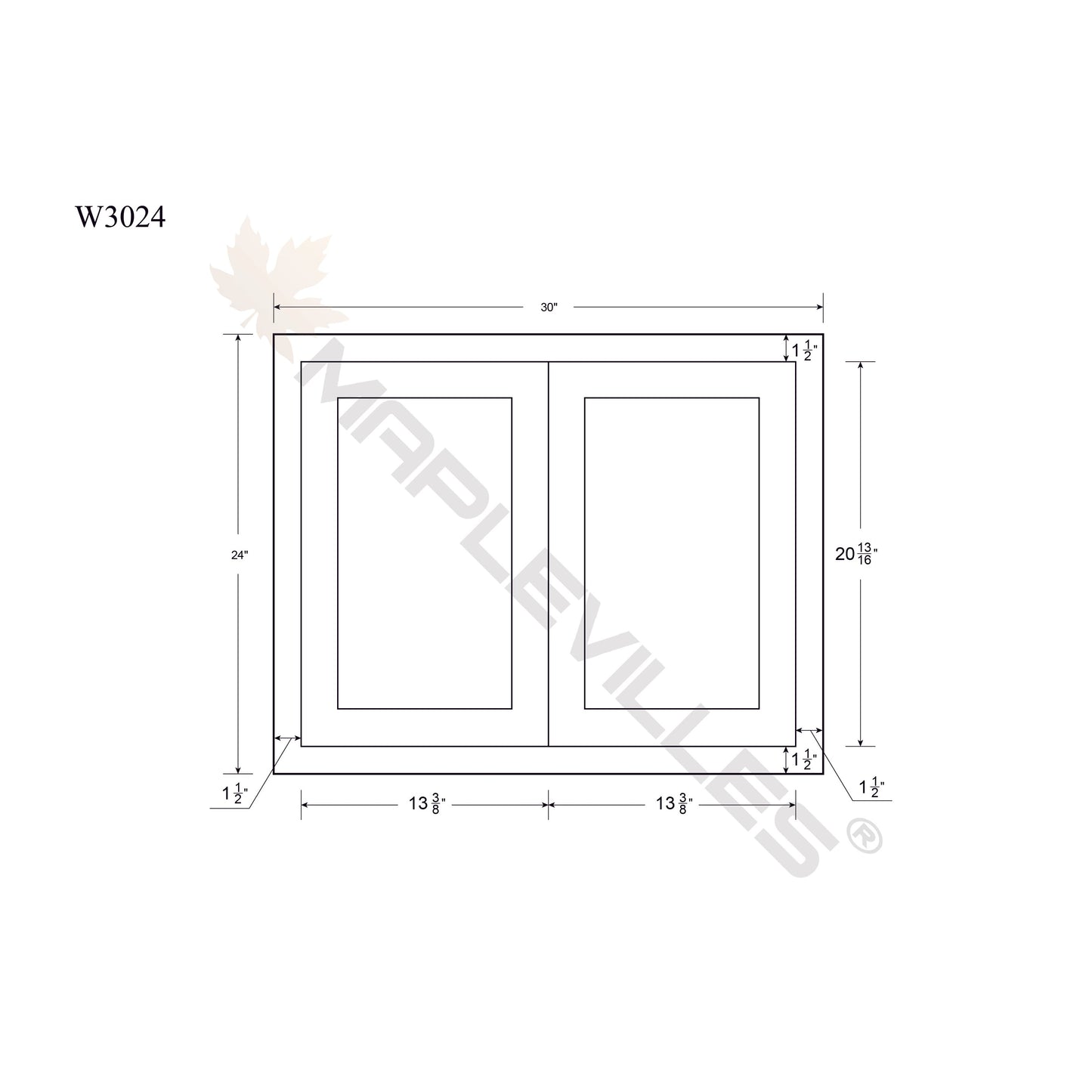 Maplevilles Cabinetry 30" x 24" Snow White Inset Modern Shaker Style RTA Birch Wood Wall Storage Cabinet With 2 Doors