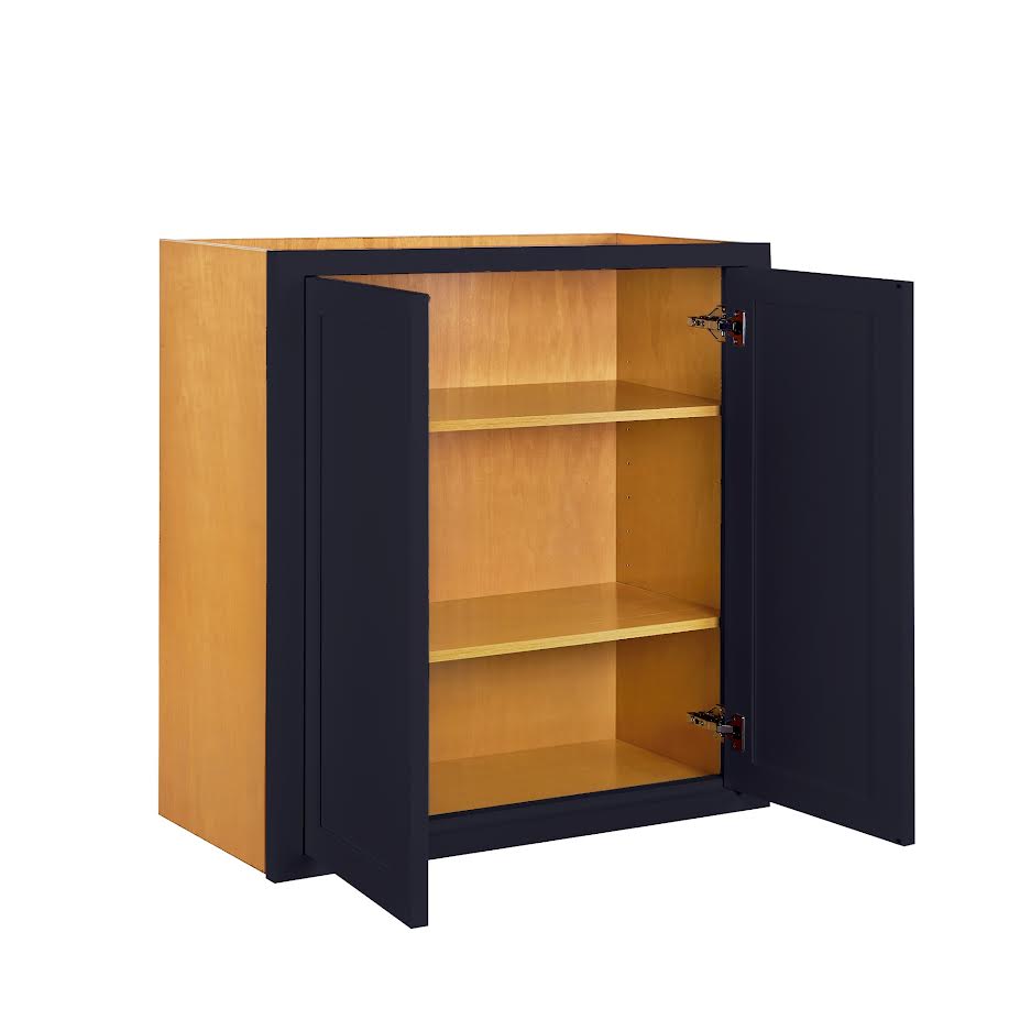 Maplevilles Cabinetry 30" x 30" Oxford Blue Inset Modern Shaker Style RTA Birch Wood Wall Storage Cabinet With 2 Doors & 2 Shelf Boards