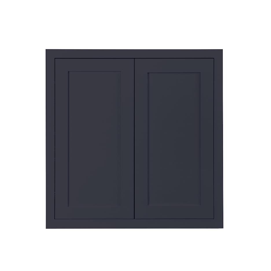 Maplevilles Cabinetry 30" x 30" Oxford Blue Inset Modern Shaker Style RTA Birch Wood Wall Storage Cabinet With 2 Doors & 2 Shelf Boards