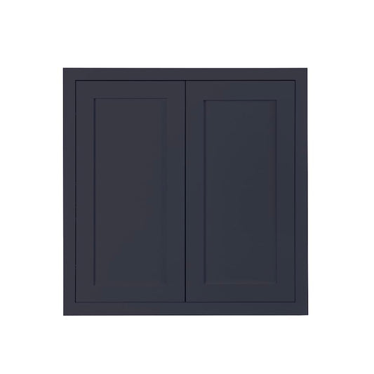 Maplevilles Cabinetry 30" x 30" Oxford Blue Inset Modern Shaker Style RTA Birch Wood Wall Storage Cabinet With 2 Doors & 2 Shelf Boards