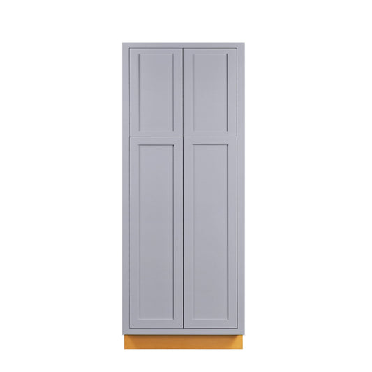 Maplevilles Cabinetry 30" x 84" Light Gray Inset Modern Shaker Style RTA Birch Wood Tall Pantry Cabinet With 4 Doors & 4 Shelf Boards