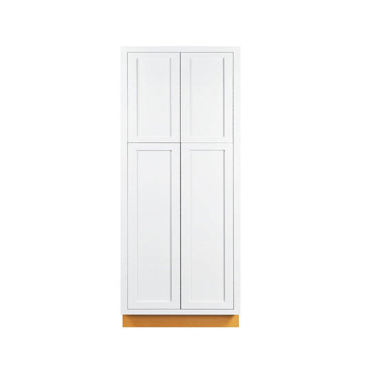 Maplevilles Cabinetry 30" x 84" Snow White Inset Modern Shaker Style RTA Birch Wood Tall Pantry Cabinet With 4 Doors & 4 Shelf Boards