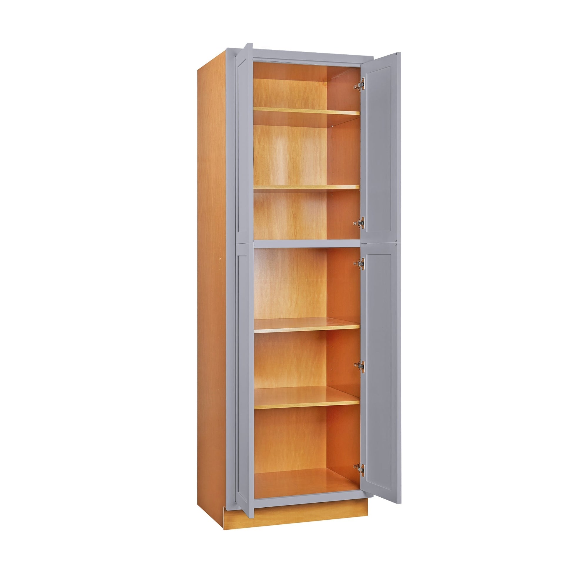 Maplevilles Cabinetry 30" x 93" Light Gray Inset Modern Shaker Style RTA Birch Wood Tall Pantry Cabinet With 4 Doors & 4 Shelf Boards