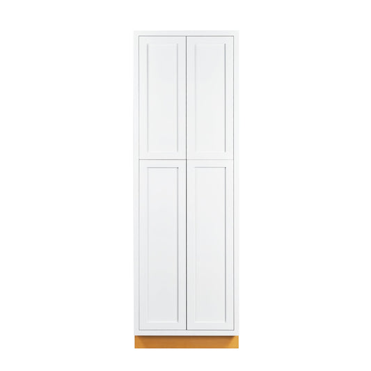 Maplevilles Cabinetry 30" x 93" Snow White Inset Modern Shaker Style RTA Birch Wood Tall Pantry Cabinet With 4 Doors & 4 Shelf Boards