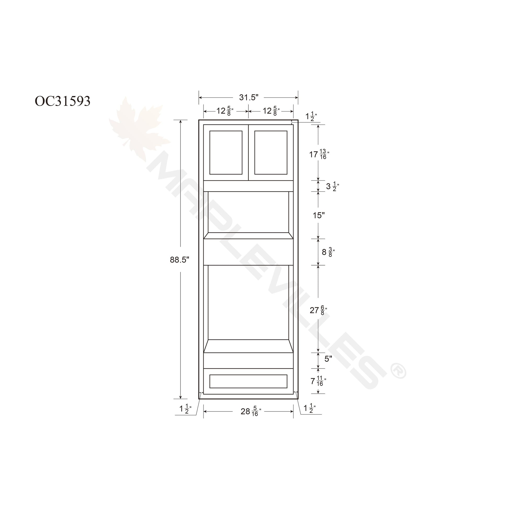 Maplevilles Cabinetry 31" x 93" Dark Gray Inset Modern Shaker Style RTA Birch Wood Double Oven Pantry Cabinet With 2 Doors & 1 Drawer