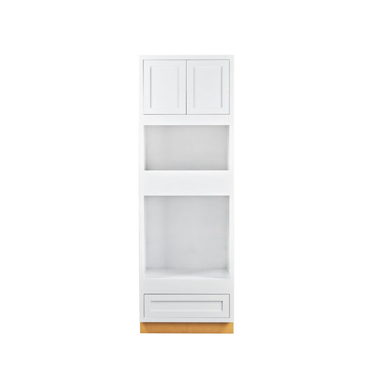 Maplevilles Cabinetry 31" x 93" Snow White Inset Modern Shaker Style RTA Birch Wood Double Oven Pantry Cabinet With 2 Doors & 1 Drawer