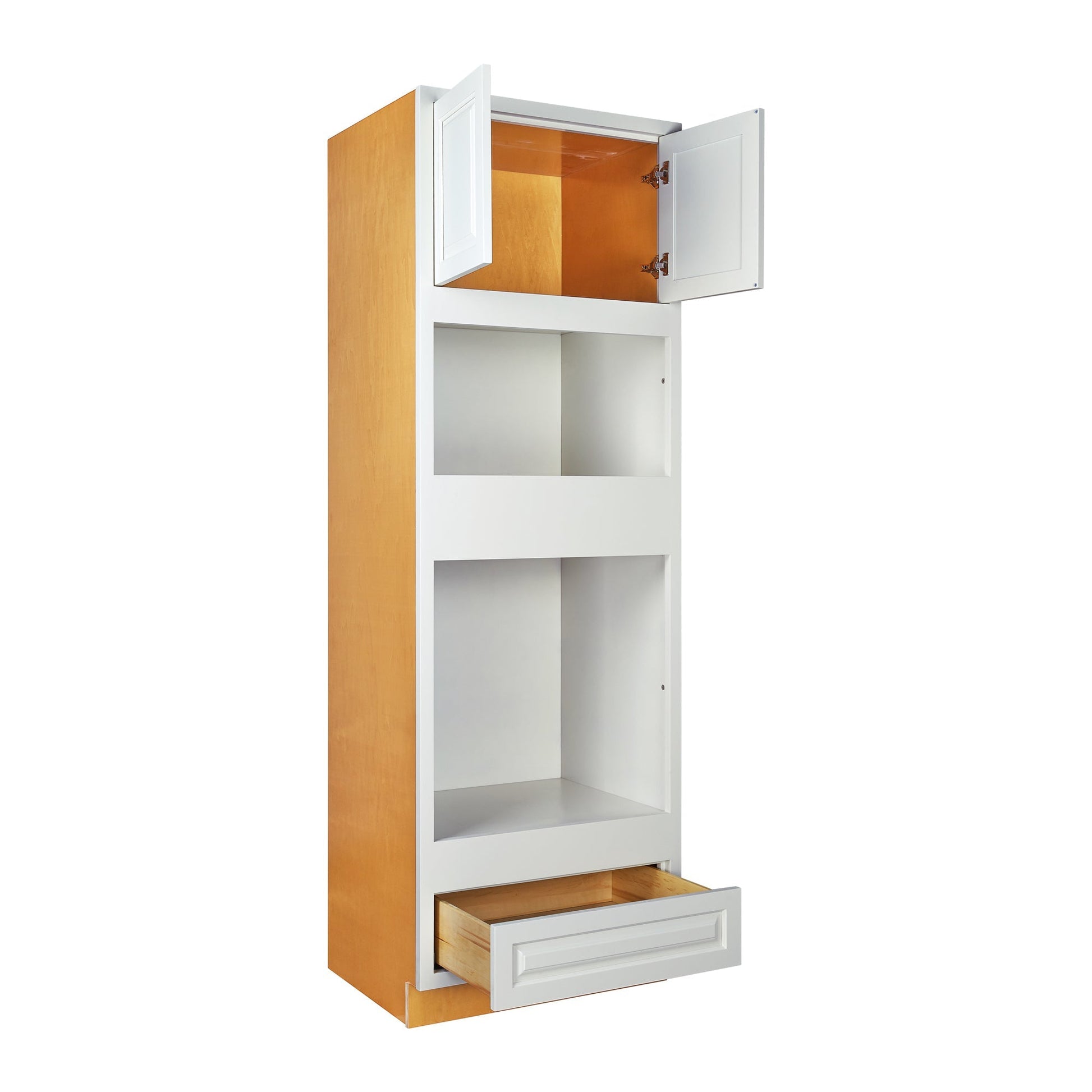 Maplevilles Cabinetry 31" x 93" Vintage White Inset Modern Shaker Style RTA Birch Wood Double Oven Pantry Cabinet With 2 Doors & 1 Drawer