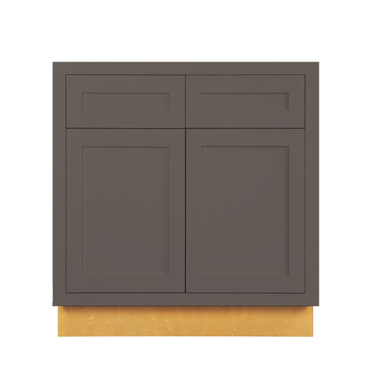 Maplevilles Cabinetry 33" Dark Gray Inset Modern Shaker Style RTA Birch Wood Storage Base Kitchen Cabinet With 2 Doors & 2 Drawers