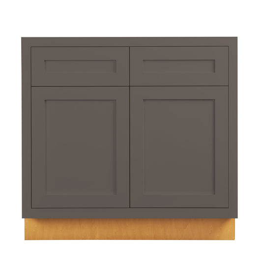 Maplevilles Cabinetry 33" Dark Gray Inset Modern Shaker Style RTA Birch Wood Storage Base Kitchen Cabinet With 2 Drawers & 2 Doors