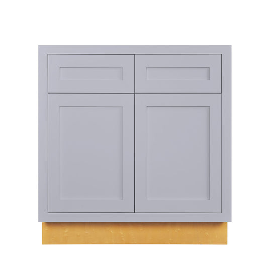 Maplevilles Cabinetry 33" Light Gray Inset Modern Shaker Style RTA Birch Wood Storage Base Kitchen Cabinet With 2 Doors & 2 Drawers