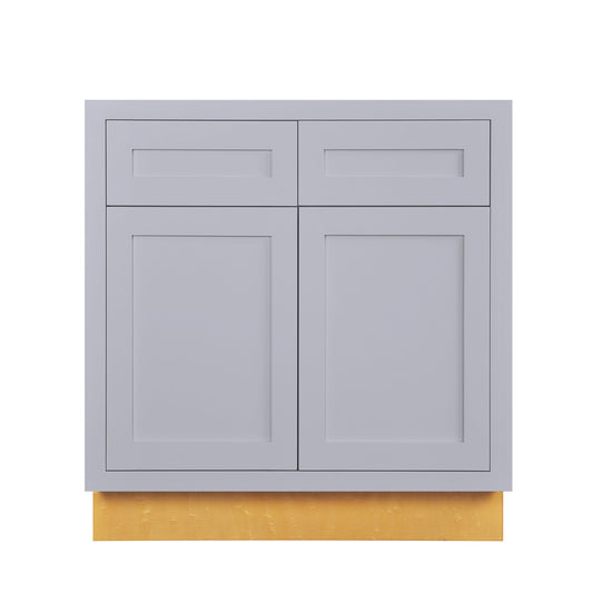 Maplevilles Cabinetry 33" Light Gray Inset Modern Shaker Style RTA Birch Wood Storage Base Kitchen Cabinet With 2 Drawers & 2 Doors