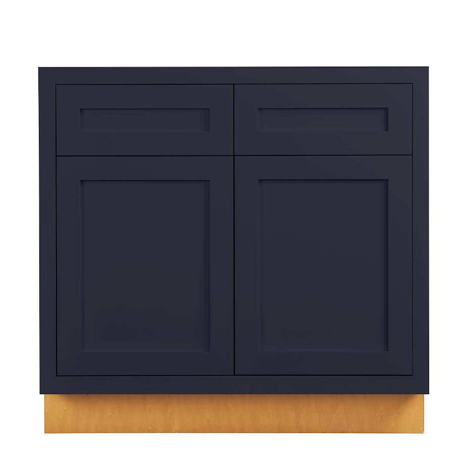 Maplevilles Cabinetry 33" Oxford Blue Inset Modern Shaker Style RTA Birch Wood Storage Base Kitchen Cabinet With 2 Drawers & 2 Doors