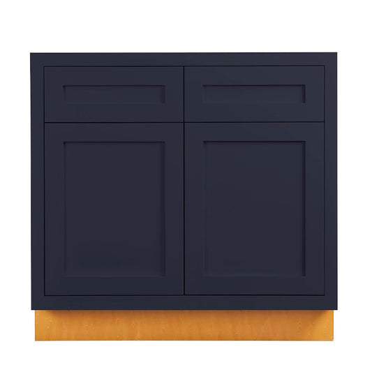 Maplevilles Cabinetry 33" Oxford Blue Inset Modern Shaker Style RTA Birch Wood Storage Base Kitchen Cabinet With 2 Drawers & 2 Doors