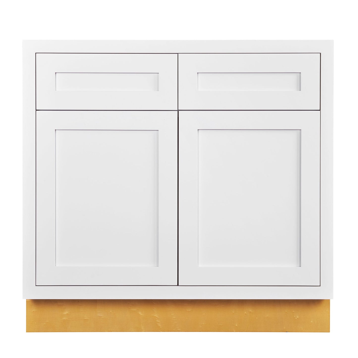 Maplevilles Cabinetry 33" Snow White Inset Modern Shaker Style RTA Birch Wood Storage Base Kitchen Cabinet With 2 Doors & 2 Drawers