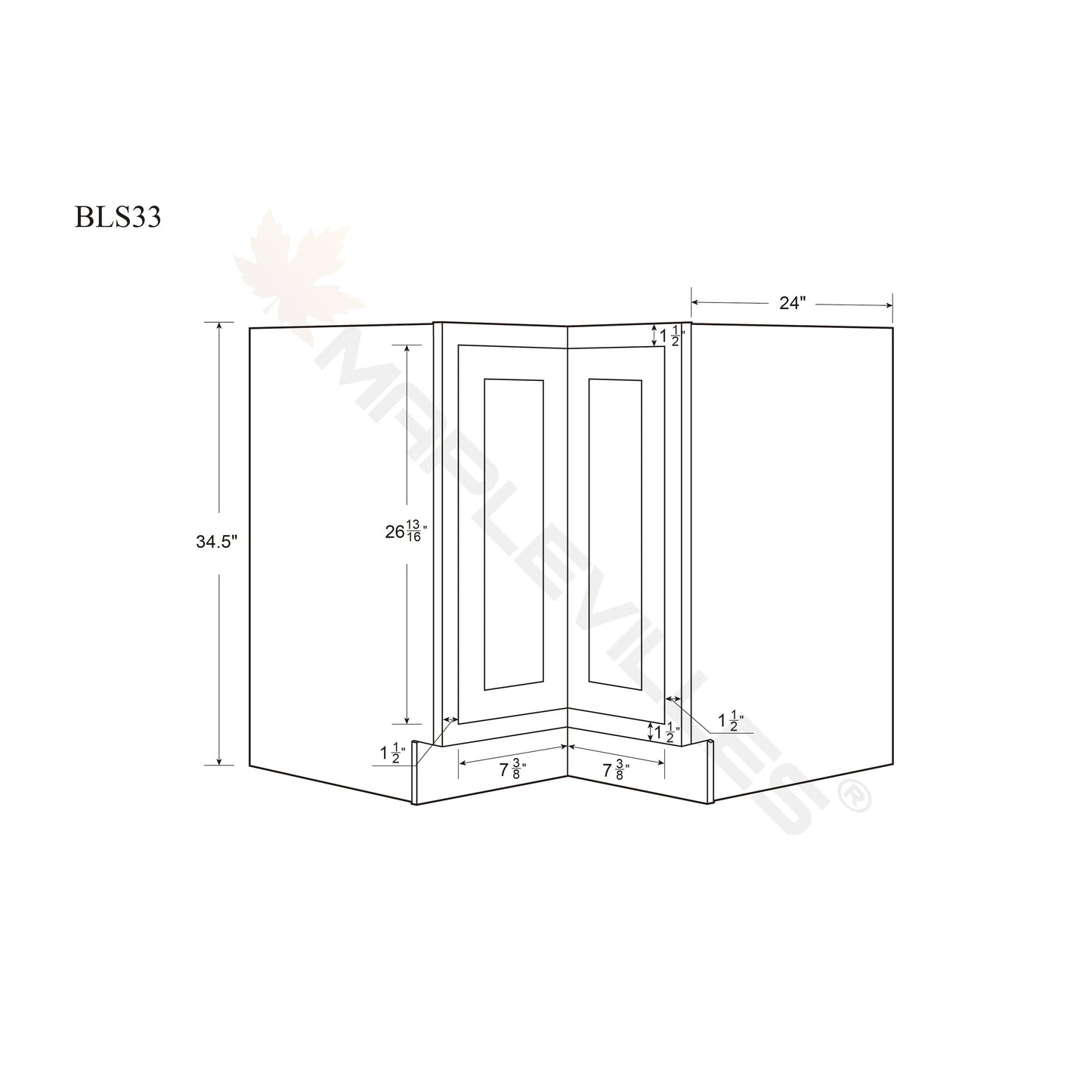 Maplevilles Cabinetry 33" Snow White Inset Modern Shaker Style RTA Birch Wood Storage Base Lazy Susan Kitchen Cabinet With 2 Turn Tables & 1 Bi-Folding Door