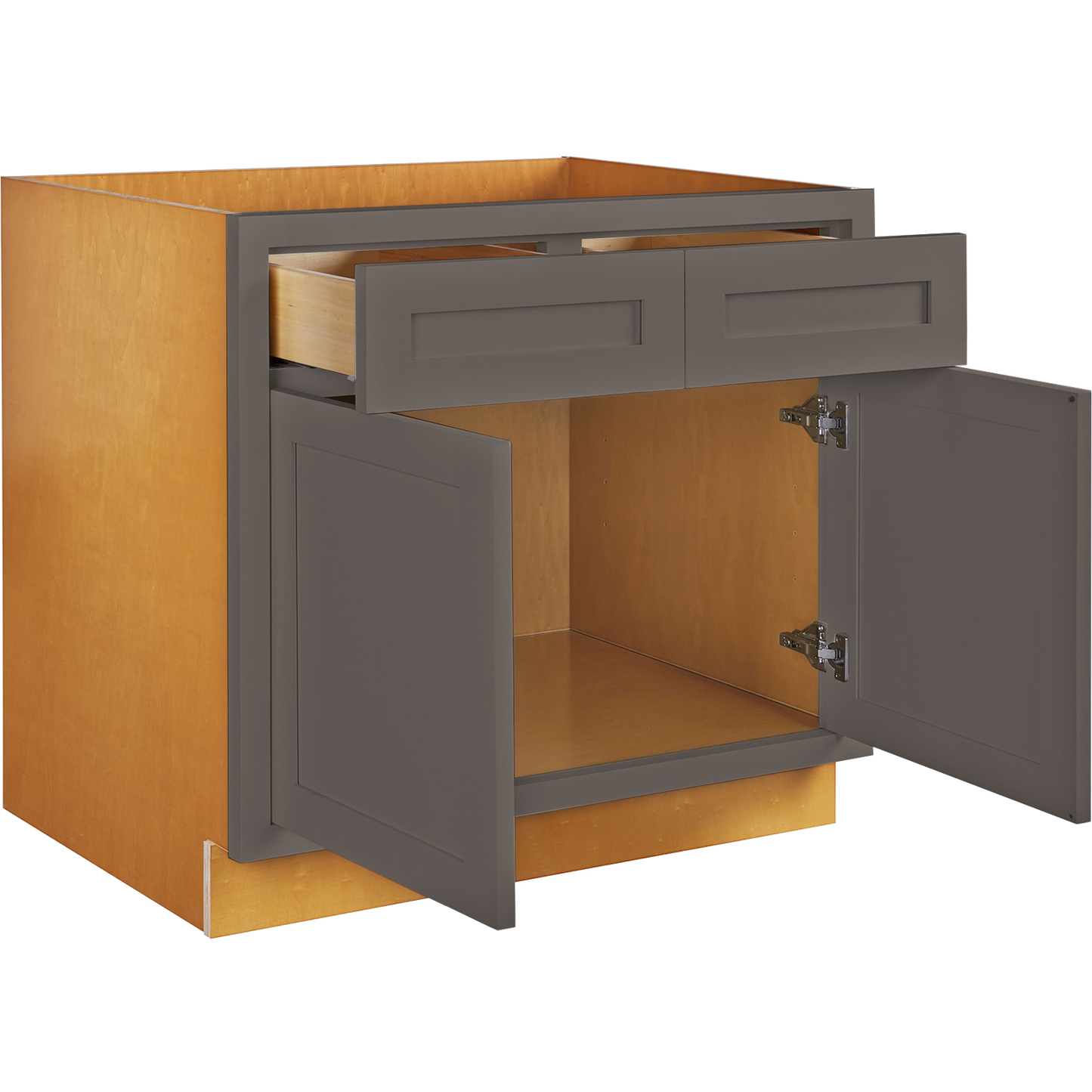 Maplevilles Cabinetry 36" Dark Gray Inset Modern Shaker Style RTA Birch Wood Storage Base Kitchen Cabinet With 2 Doors & 2 Drawers