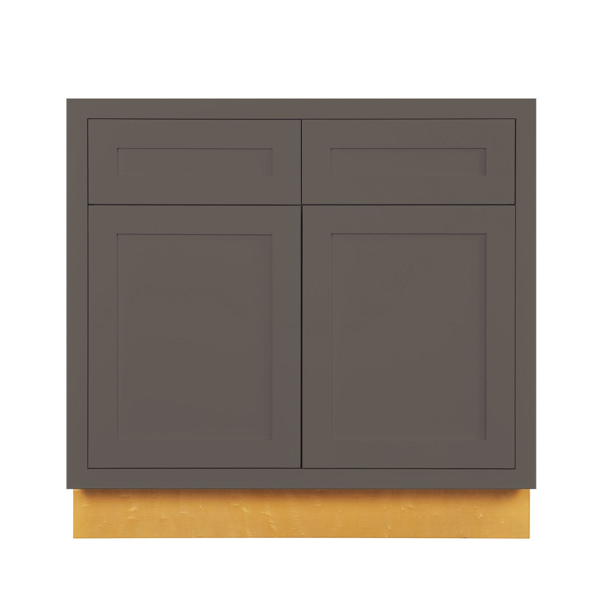 Maplevilles Cabinetry 36" Dark Gray Inset Modern Shaker Style RTA Birch Wood Storage Base Kitchen Cabinet With 2 Doors & 2 Drawers