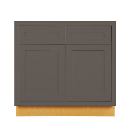 Maplevilles Cabinetry 36" Dark Gray Inset Modern Shaker Style RTA Birch Wood Storage Base Kitchen Cabinet With 2 Drawers & 2 Doors