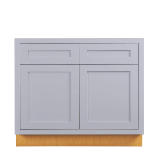 Maplevilles Cabinetry 36" Light Gray Inset Modern Shaker Style RTA Birch Wood Storage Base Kitchen Cabinet With 2 Drawers & 2 Doors