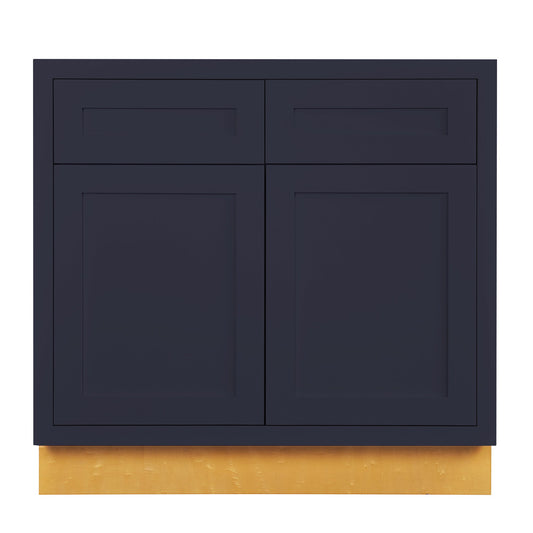 Maplevilles Cabinetry 36" Oxford Blue Inset Modern Shaker Style RTA Birch Wood Storage Base Kitchen Cabinet With 2 Doors & 2 Drawers