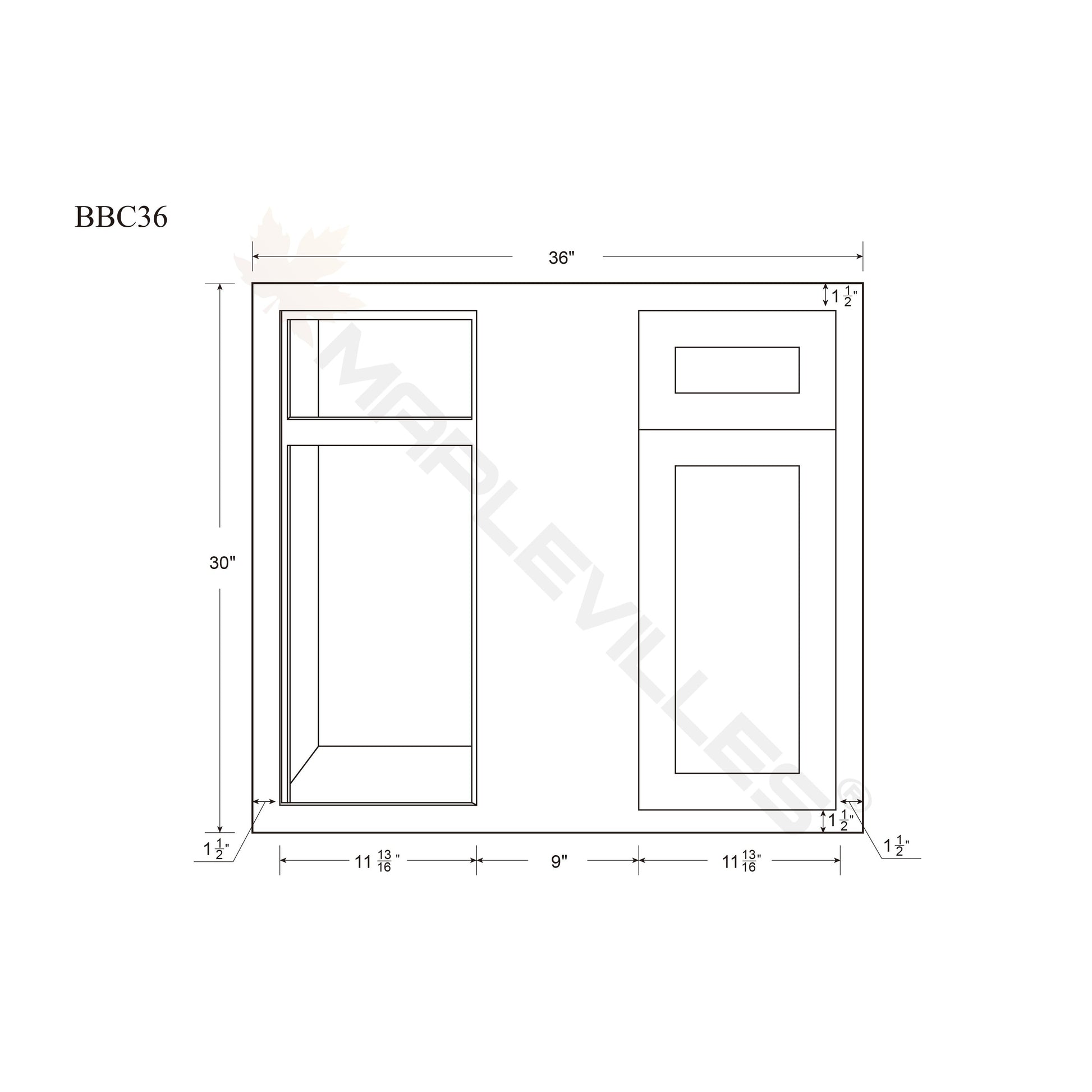 Snow White Shaker Inset Drawer Base Cabinet - Two Drawers - 36